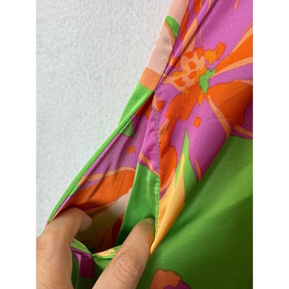 Tahari asl bohemian floral colorful relaxed satin maxi dress orange - Picture 7 of 10